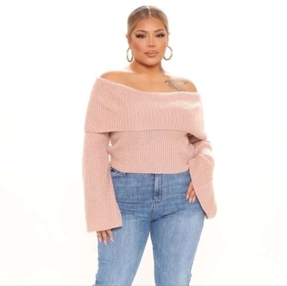 Fashion Nova Off The Shoulder Crop Top Pink Sweater Size Small‎ New With Tags - Picture 13 of 14